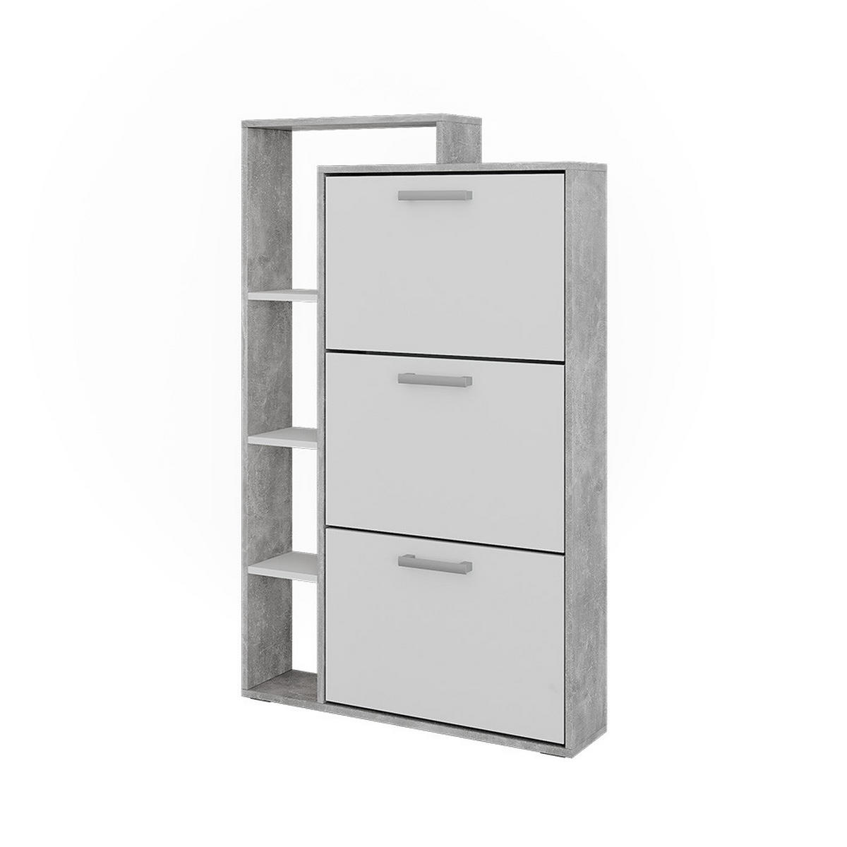 SCHUHKIPPER Orlando Weiß/Beton 80 x 128.3 cm mit 3 Klappfächern - Weiß/Grau, Holzwerkstoff (80/128.3/18.2cm) - Vicco