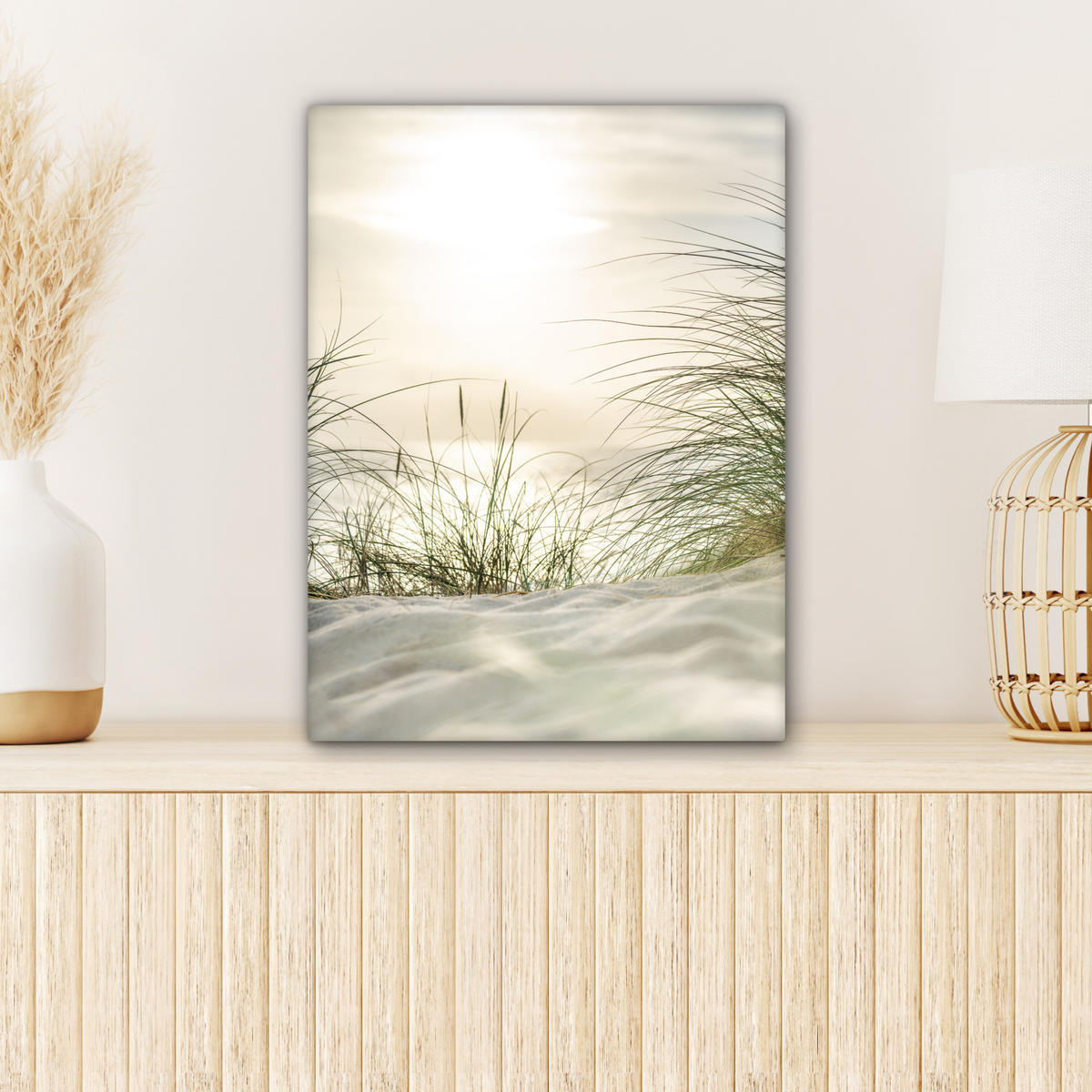 LEINWANDBILD Dünen mit Strandhafer in der Sonne des Nationalparks Schleswig-Holsteinisches Wattenmeer 30x40 cm - Creme, Textil (30/40cm) - MuchoWow