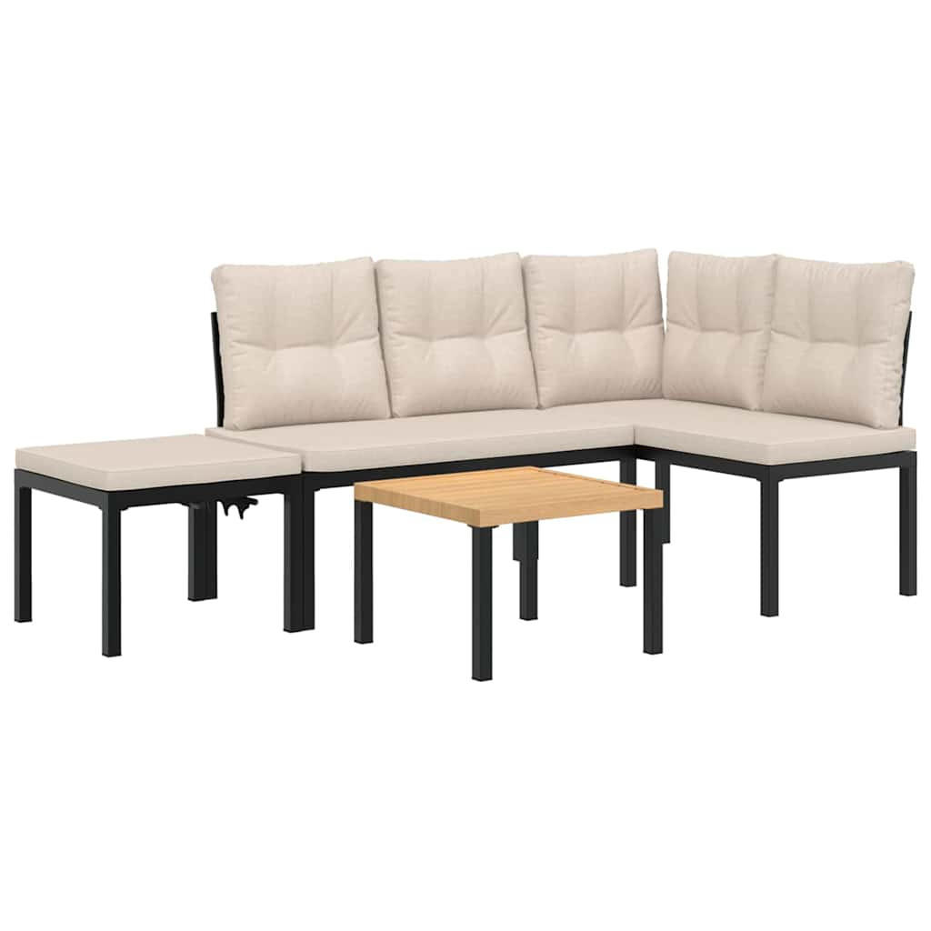 GARTENBANK-SET 4-Tlg. Schwarz Pulverbeschichteter Stahl - Taupe/Schwarz, Metall - vidaXL
