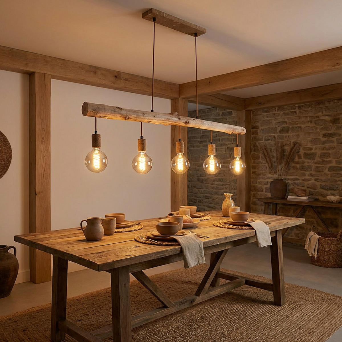 HÄNGELEUCHTE Holzoptik Braun Rostfarben - Braun, Holz (100/8.5/140cm)