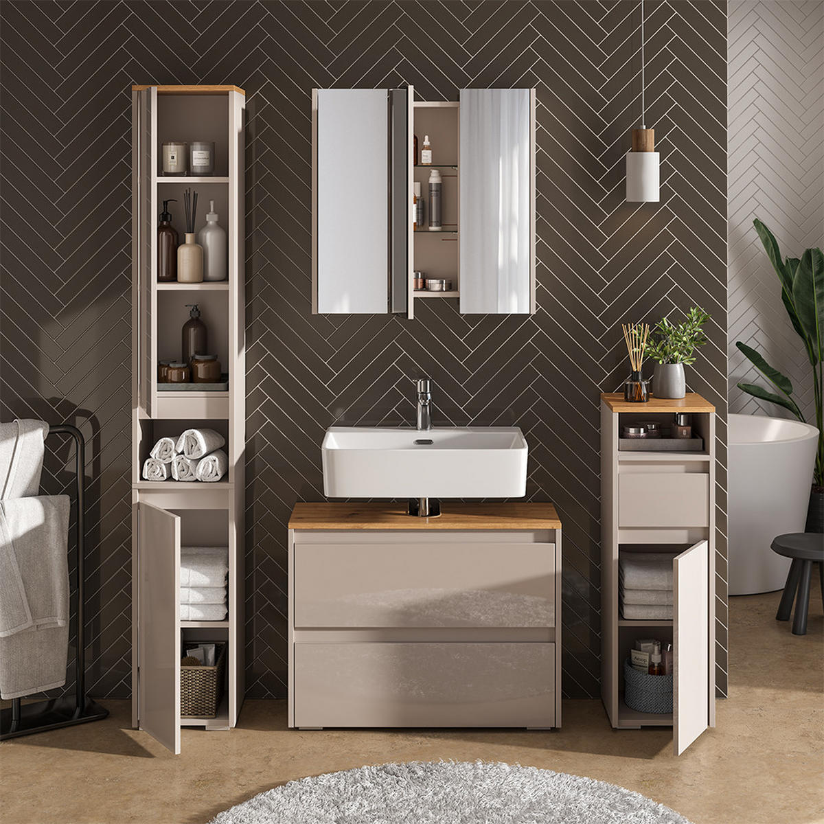 BADMÖBEL-SET Majest Cashmere 4 Teile - Kaschmir, Holzwerkstoff (30.2/96.3/30cm) - Vicco