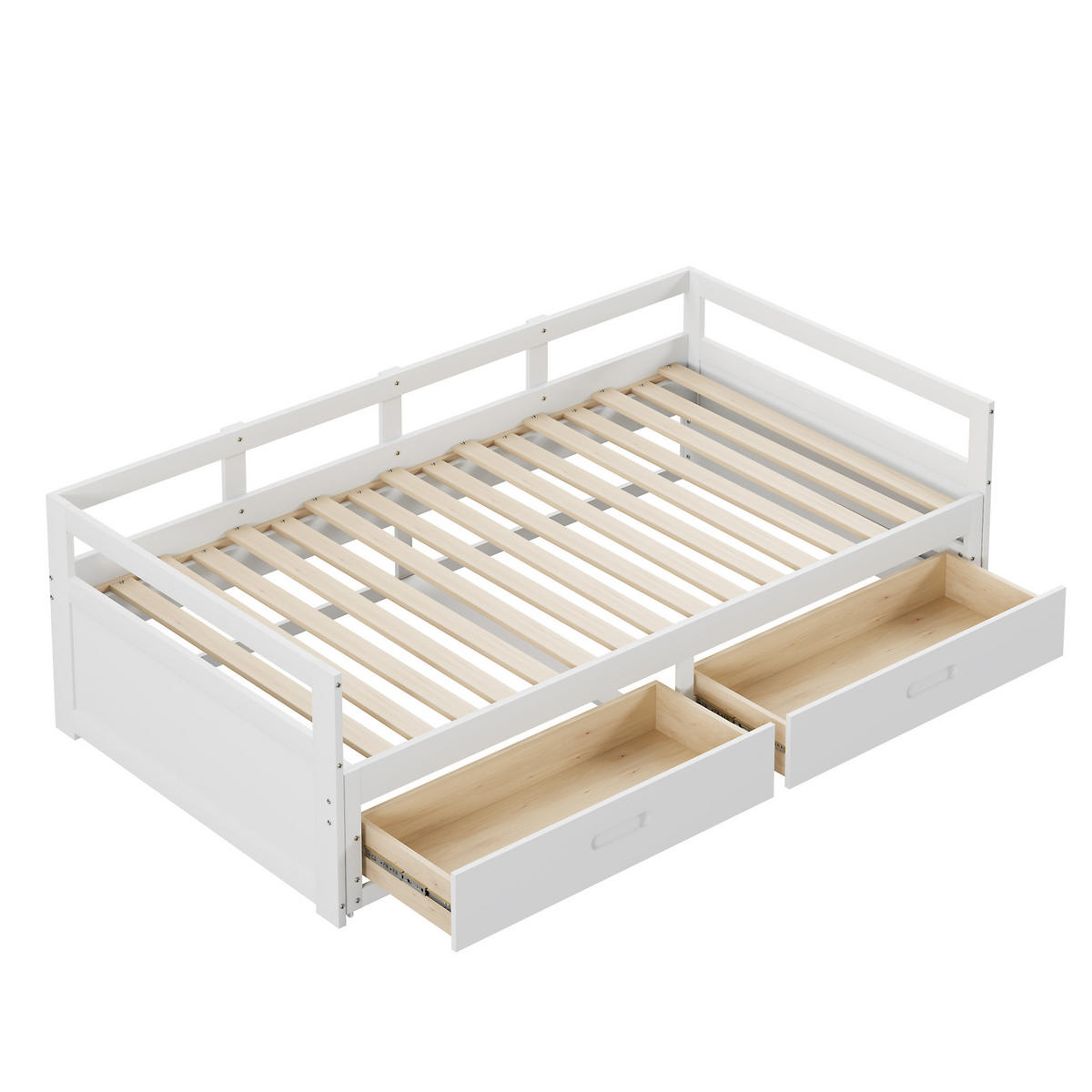BETT ausziehbar mit Stauraum Kiefernholz weiß 90/200 cm - Weiß, Holz (90/200cm) - OKWISH
