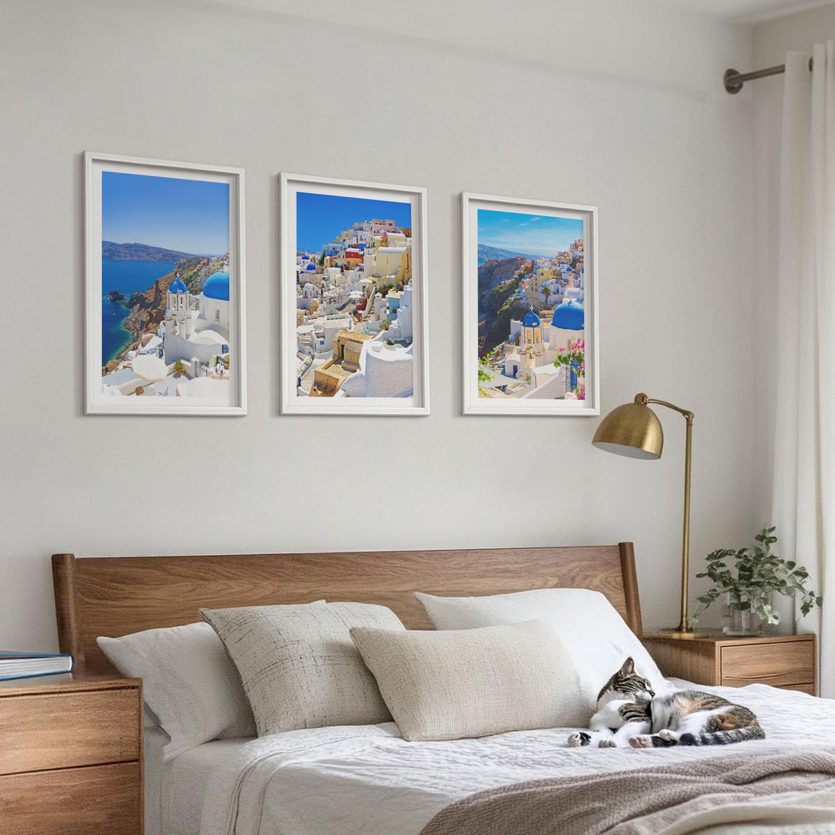 WANDBILDER 3er-Set - 40x60 cm Weißer Rahmen - Landschaftsarchitektur Oia Santorini - Weiß, Kunststoff (40/60cm) - ArtPrintCave