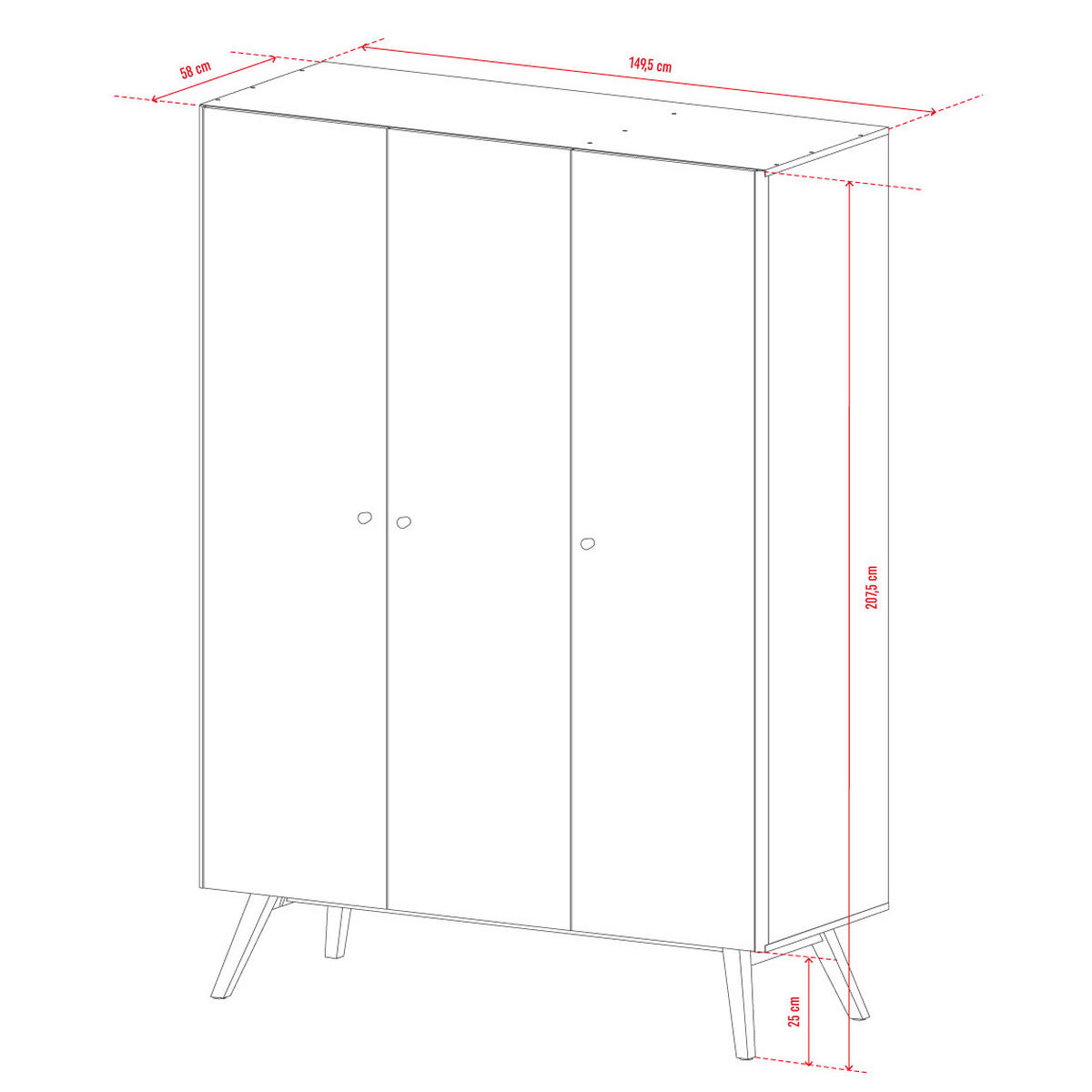 KLEIDERSCHRANK 3-TÜRIG - Eichefarben, Holzwerkstoff (150/207.5/58cm) - Vox Möbel