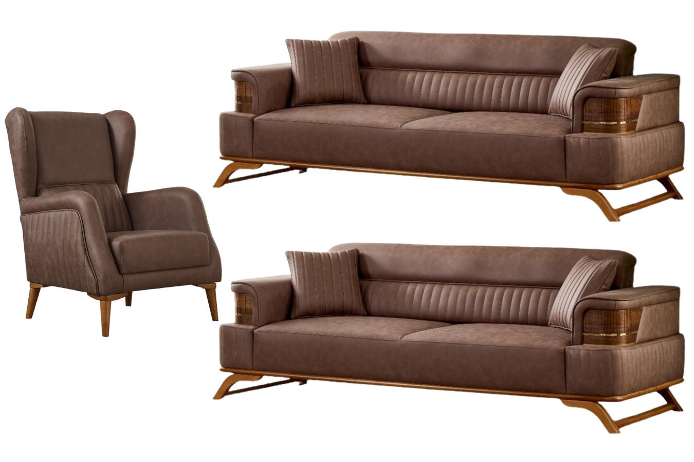 SITZGARNITUR Haiti Braun Stellvariante:3+3+1 - Braun, Holz (235/80/93cm) - Villa Möbel