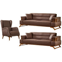 SITZGARNITUR Haiti Braun Stellvariante:3+3+1 - Braun, Holz (235/80/93cm) - Villa Möbel