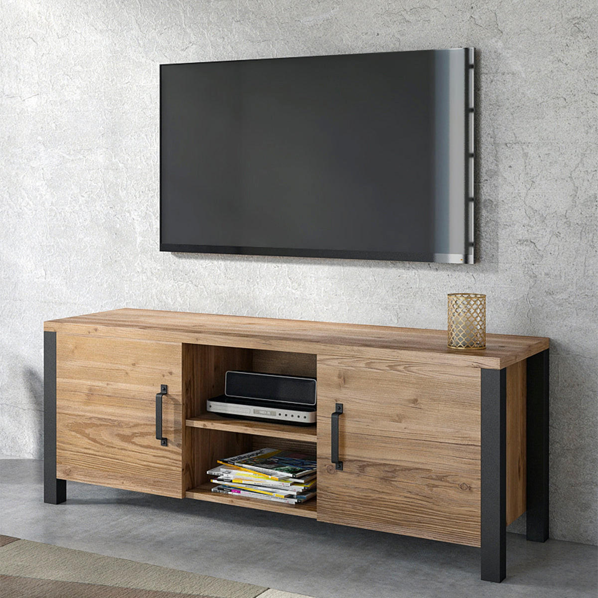 TV-MÖBEL Lyam Holz und Schwarz - Braun, Holzwerkstoff (147/57/43cm) - Petits-meubles