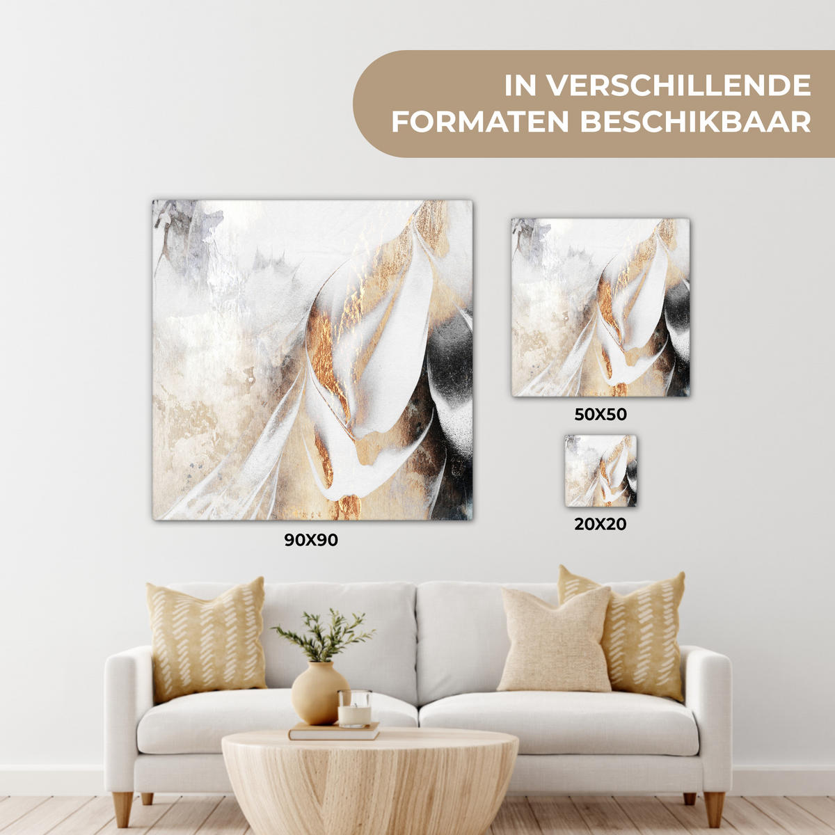 LEINWANDBILD Luxus - Abstrakt - Gold - Weiß 20x20 cm - Goldfarben, Textil (20/20cm) - MuchoWow