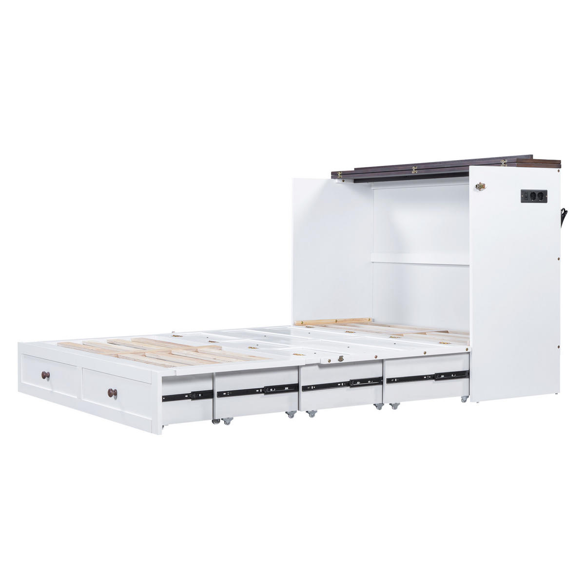 BETT 140/200 cm Weiß mit Schublade, Regal und USB-Anschluss - Weiß, Holz (140/200cm) - Flora Grace