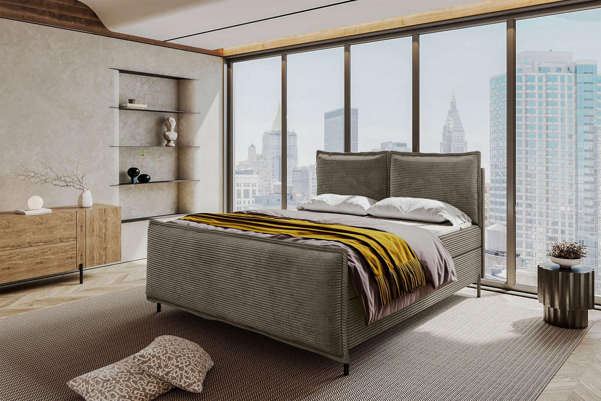 BOXSPRINGBETT VERO PLUS Cordstoff Cappuccino 140/200 cm - Schwarz/Cappuccino, Holzwerkstoff/Textil (140/200cm) - 99rooms