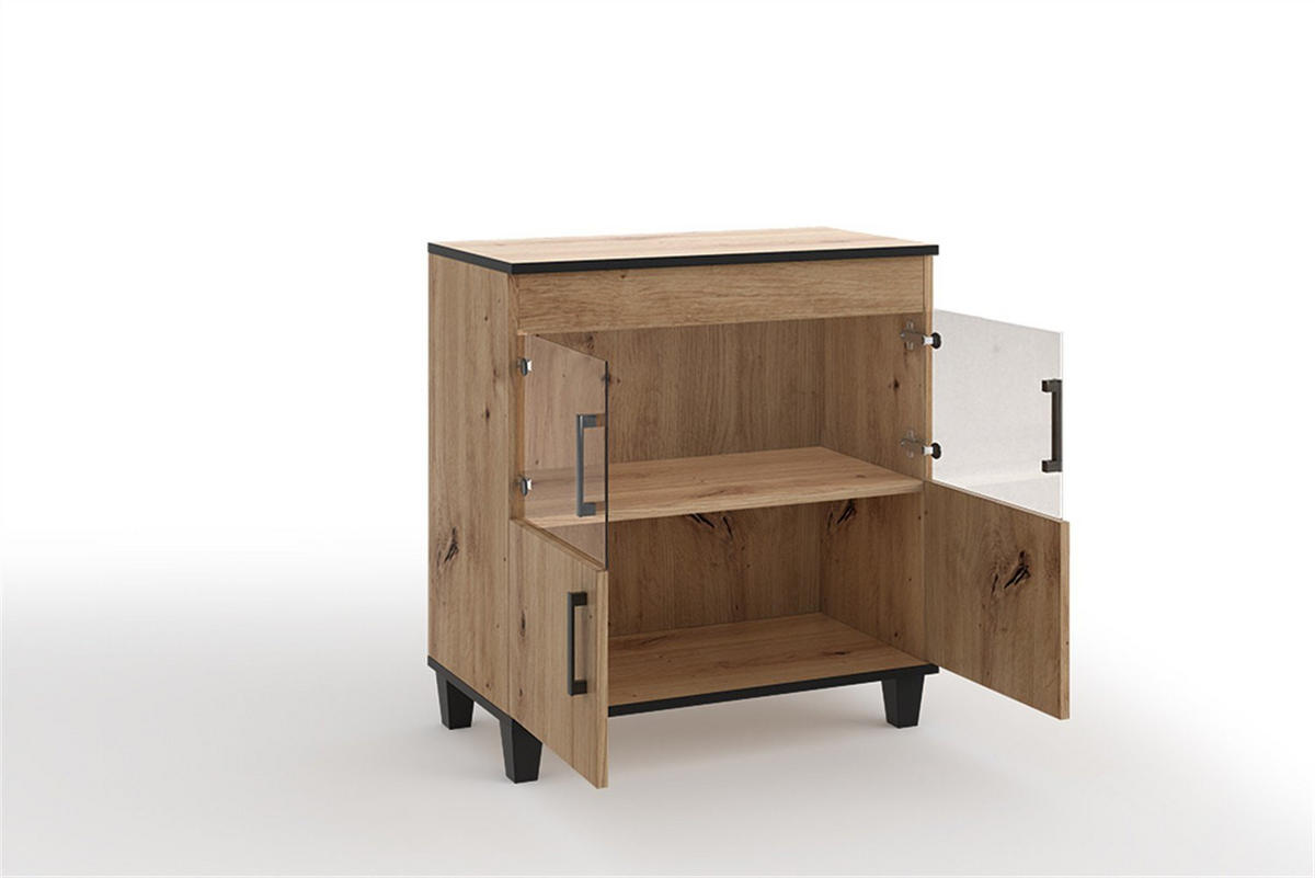 KOMMODE CORTEZA 80/90/40cm mit 4 Türen Eiche Artisan - Eiche Artisan, Holzwerkstoff (80/90/40cm) - MASSENO
