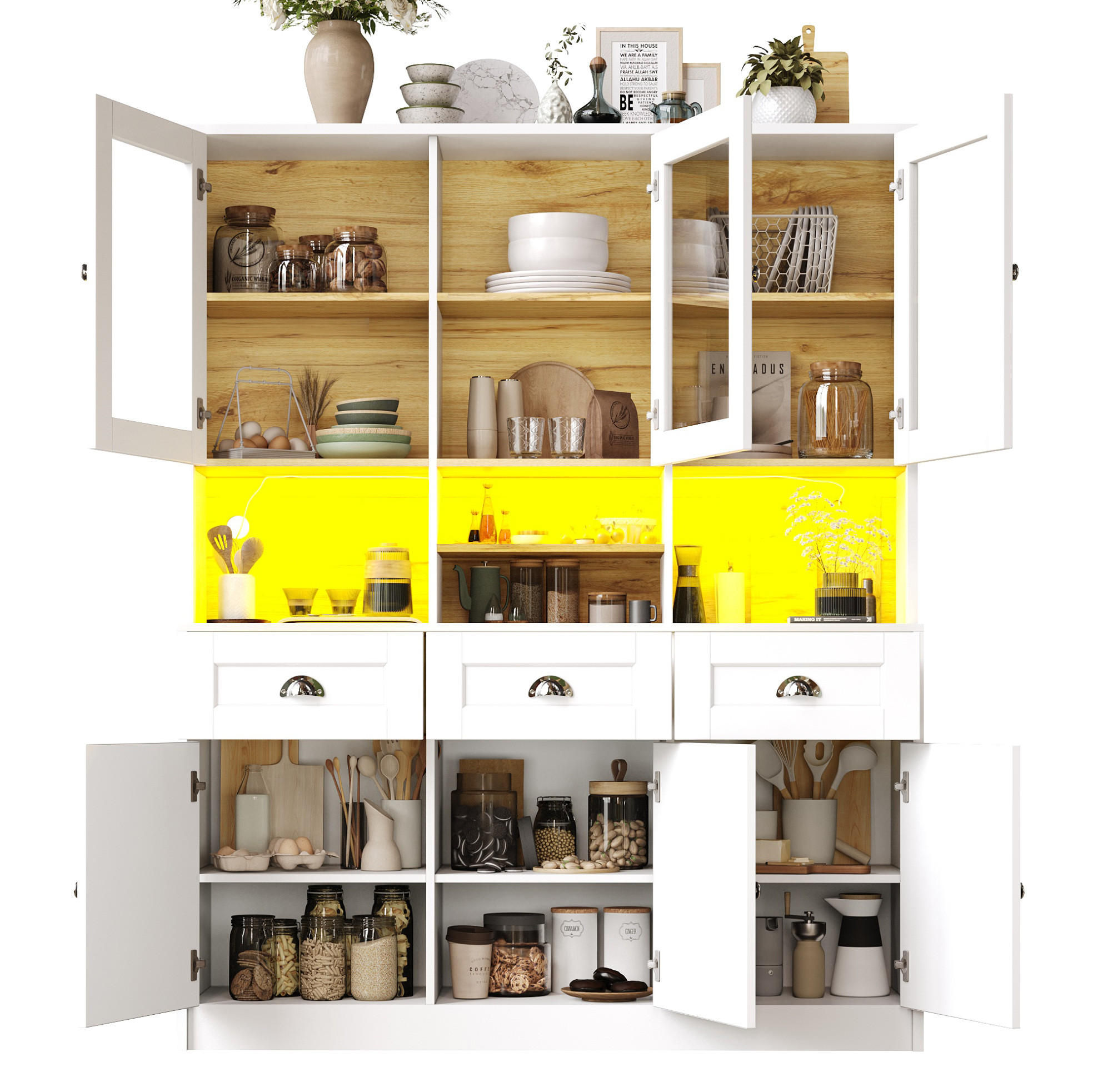 BUFFET 140/40/175 cm Weiß aus MDF mit LED-Beleuchtung - Weiß, Holzwerkstoff (140/175/40cm) - OKWISH