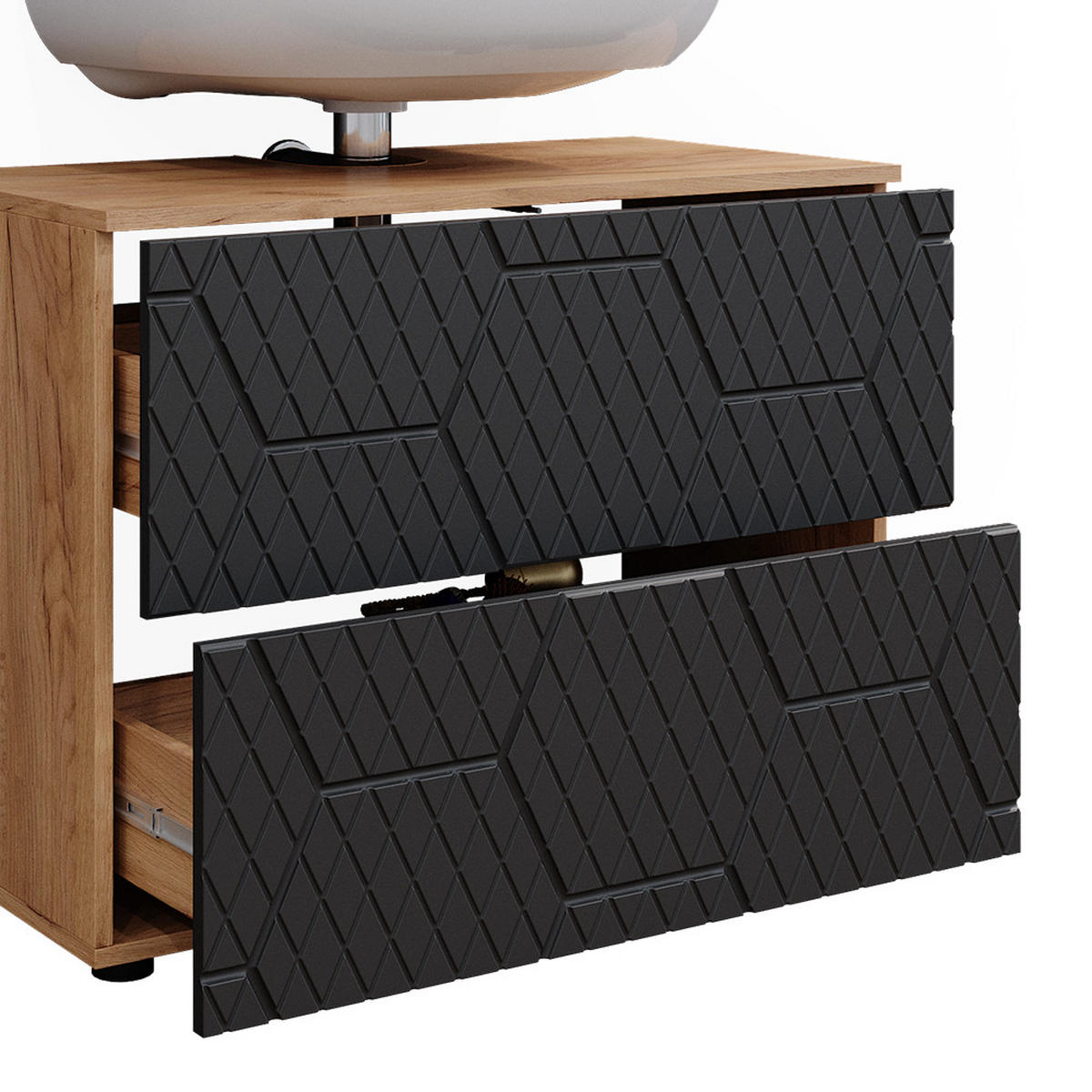 BADMÖBEL-SET Irma Anthrazit gestreift 4 Teile - Honigeiche/Anthrazit, Holzwerkstoff (80/58.6/41cm) - Vicco