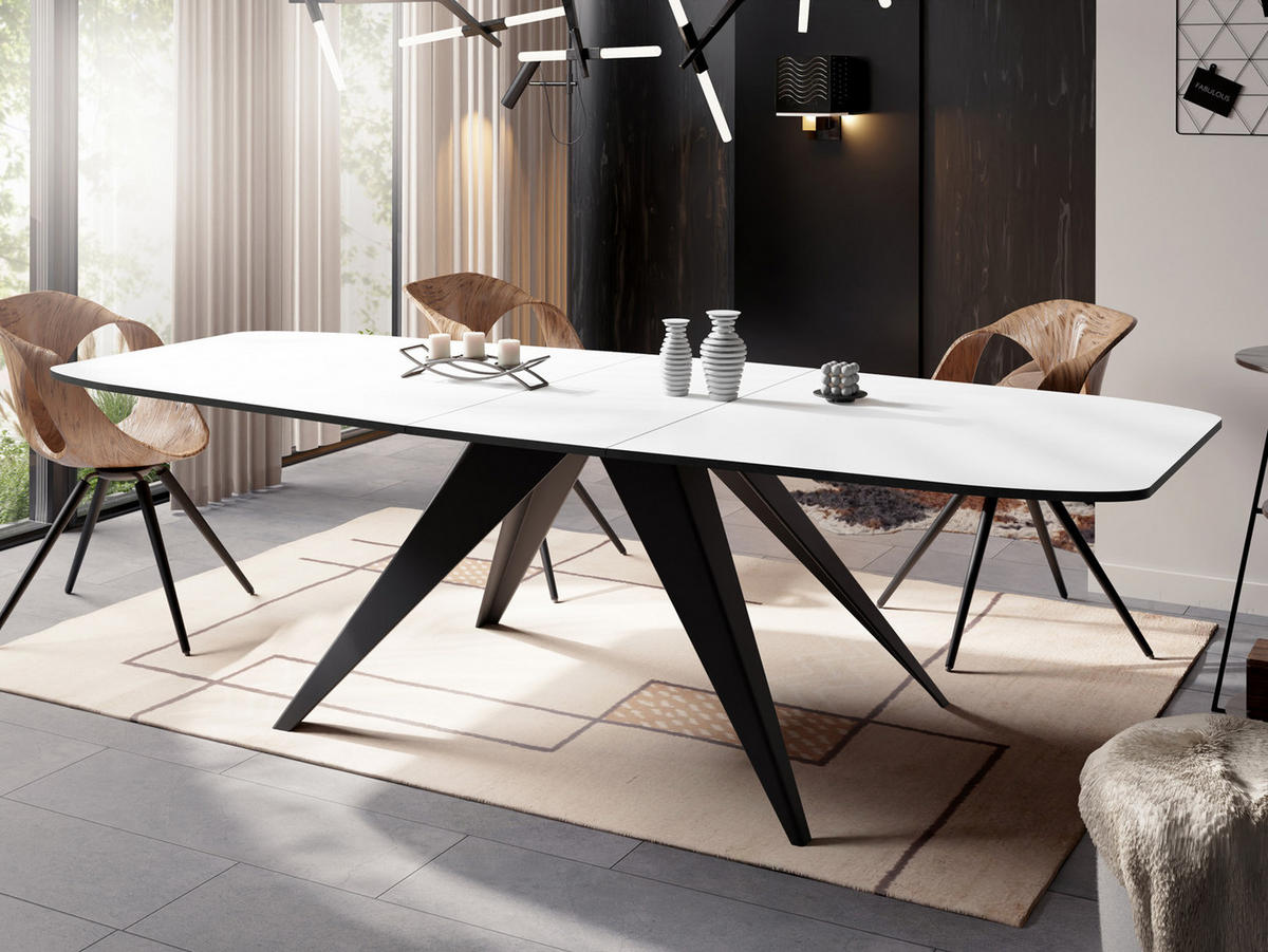 ESSTISCH Foster rechteckig ausziehbar, Weiß 180-218/90/76 cm - Schwarz/Weiß, Holzwerkstoff/Metall (180/90/76cm) - WFL GROUP