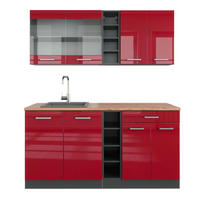 SINGLEKÜCHE R-Line Rot Hochglanz/Anthrazit 160 cm , AP Eiche - Anthrazit/Rot, Holzwerkstoff (160/81.6/60cm) - Vicco