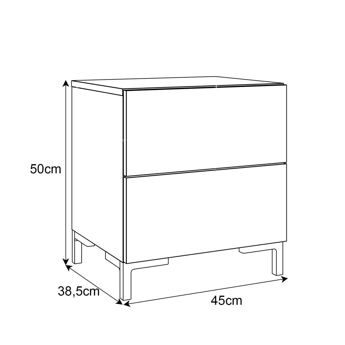 NACHTTISCH LINA LUX mit Griffen und Beinen, Hochglanzplatte – Beinfarbe: Schwarz - Weiß, Holzwerkstoff (45/50/38.5cm) - Lookway