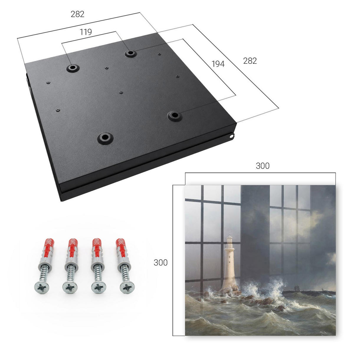 SCHLÜSSELBOX Schwarz 30x30 cm- Türöffnung nach rechts - Stürmische See - Grau, Metall (30/30/5cm) - TULUP