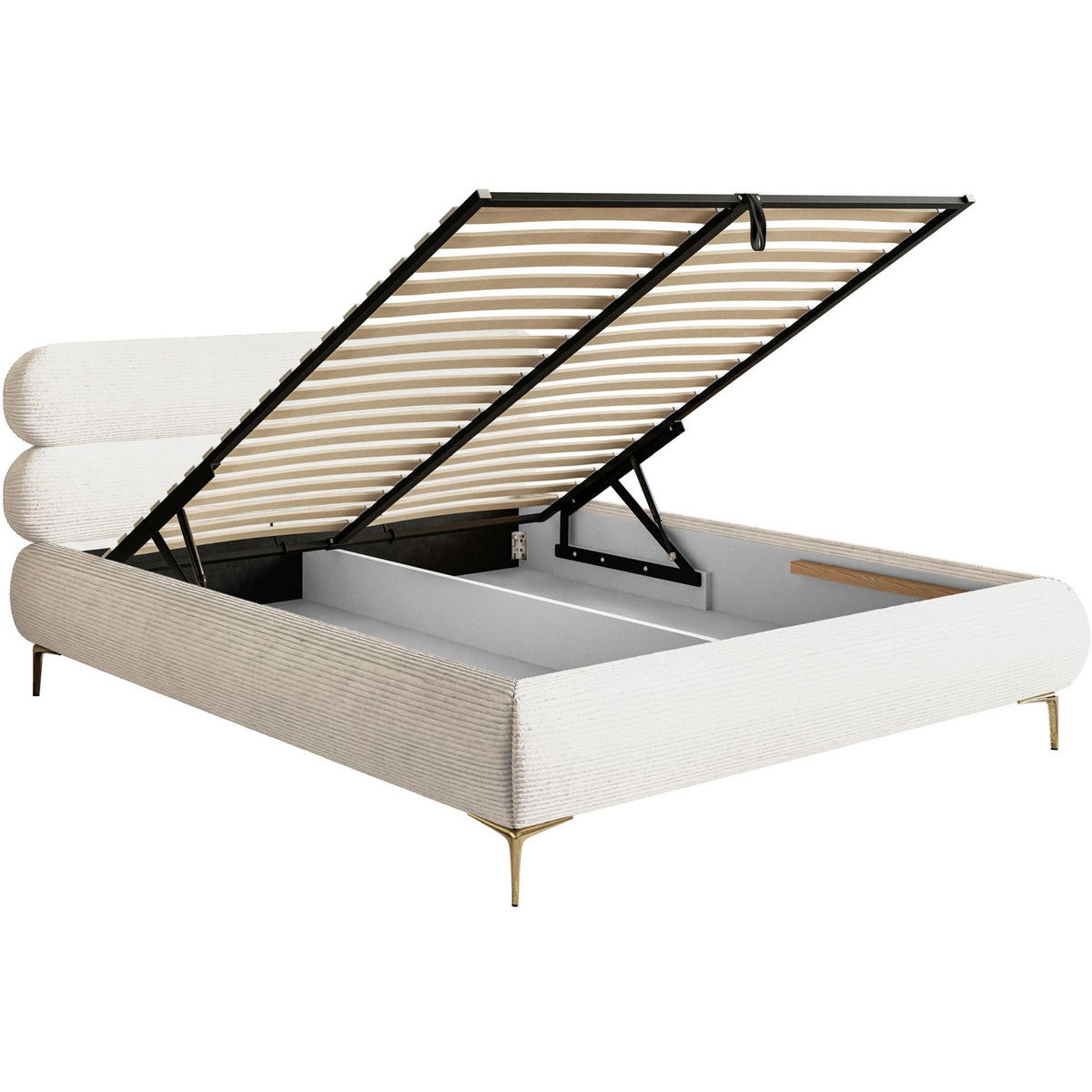 POLSTERBETT Roule Cord Creme 180x200 cm - Goldfarben/Creme, Textil/Metall (180/200cm) - Selsey