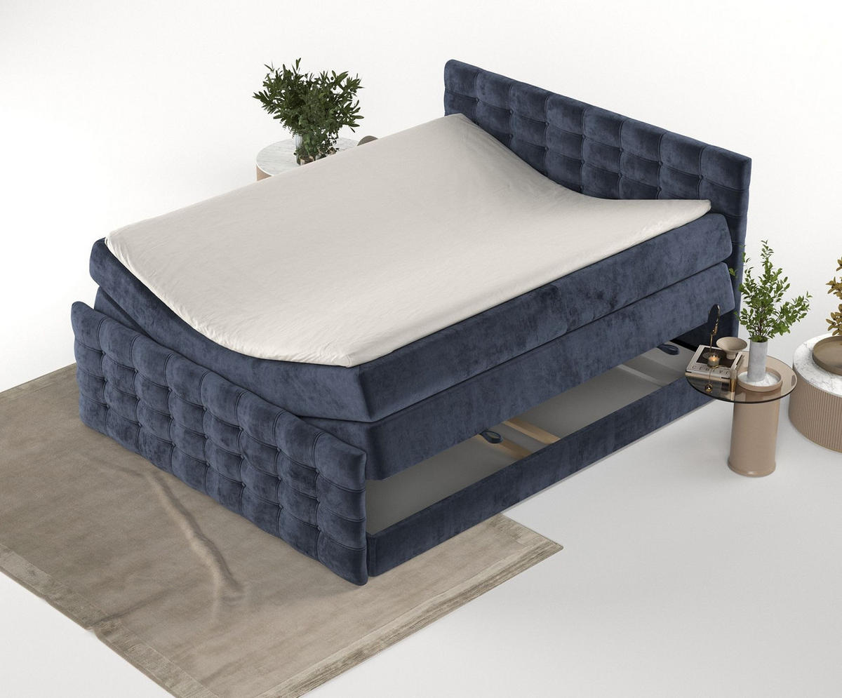 BOXSPRINGBETT Blend Marineblau 180/200 cm mit Matratze und Topper - Schwarz/Dunkelblau, Holz/Holzwerkstoff (180/200cm) - Maison de Reve
