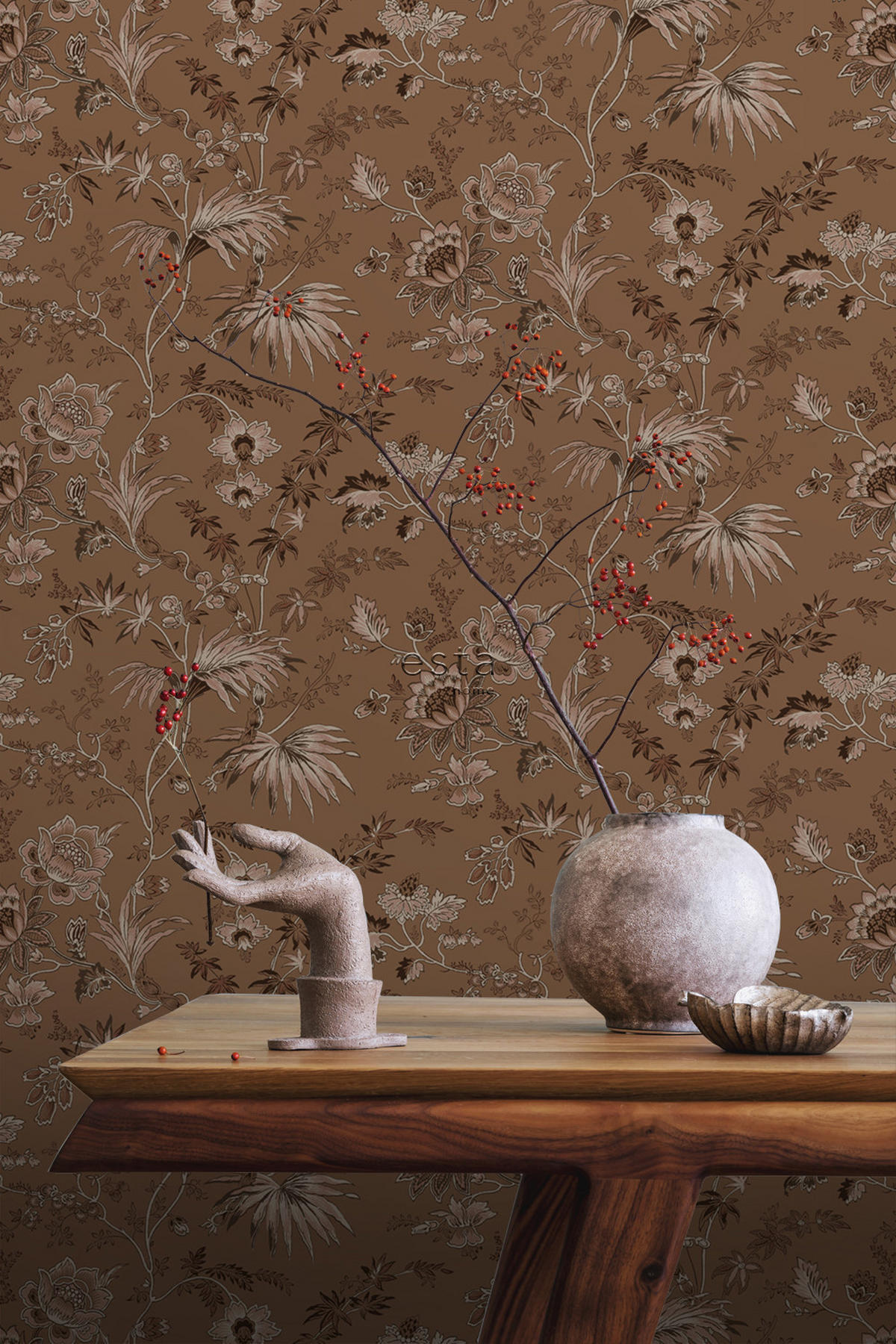 TAPETE Blumenmuster 50 x 900 cm - Braun, Papier (50/900cm) - ESTAhome