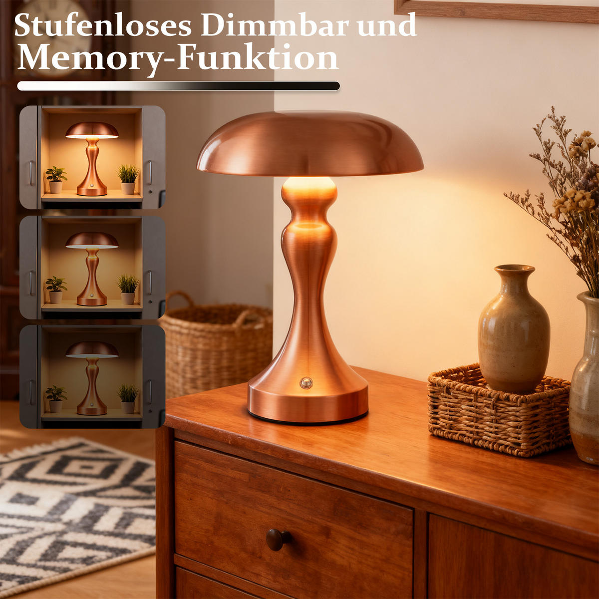 LED stolní lampa, přepěťová ochrana 15,5/15,5/22 cm - bronzová, kov (15.5/15.5/22cm) - Nettlife