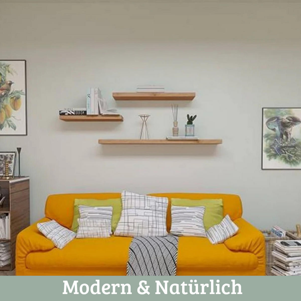 WANDREGAL Holz schwebend KYLO Eichenholz Massiv 120x22x4 cm - Braun, Holz (120/4/22cm) - DELUKE