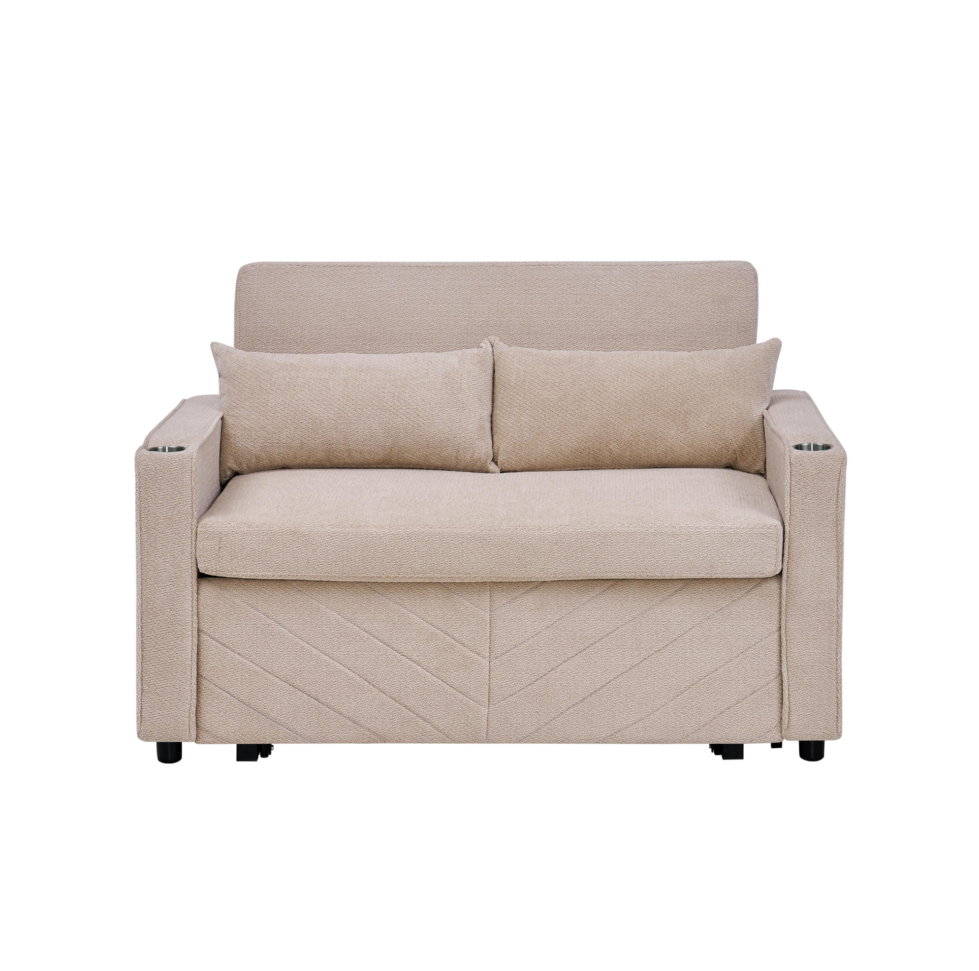 SCHLAFSOFA aus Holz und Stoff mit USB-Anschluss und Ausziehfunktion Beige - Beige, Holz (134/73/195cm) - Modenvie