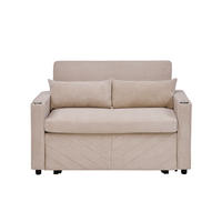 SCHLAFSOFA aus Holz und Stoff mit USB-Anschluss und Ausziehfunktion Beige - Beige, Holz (134/73/195cm) - Modenvie