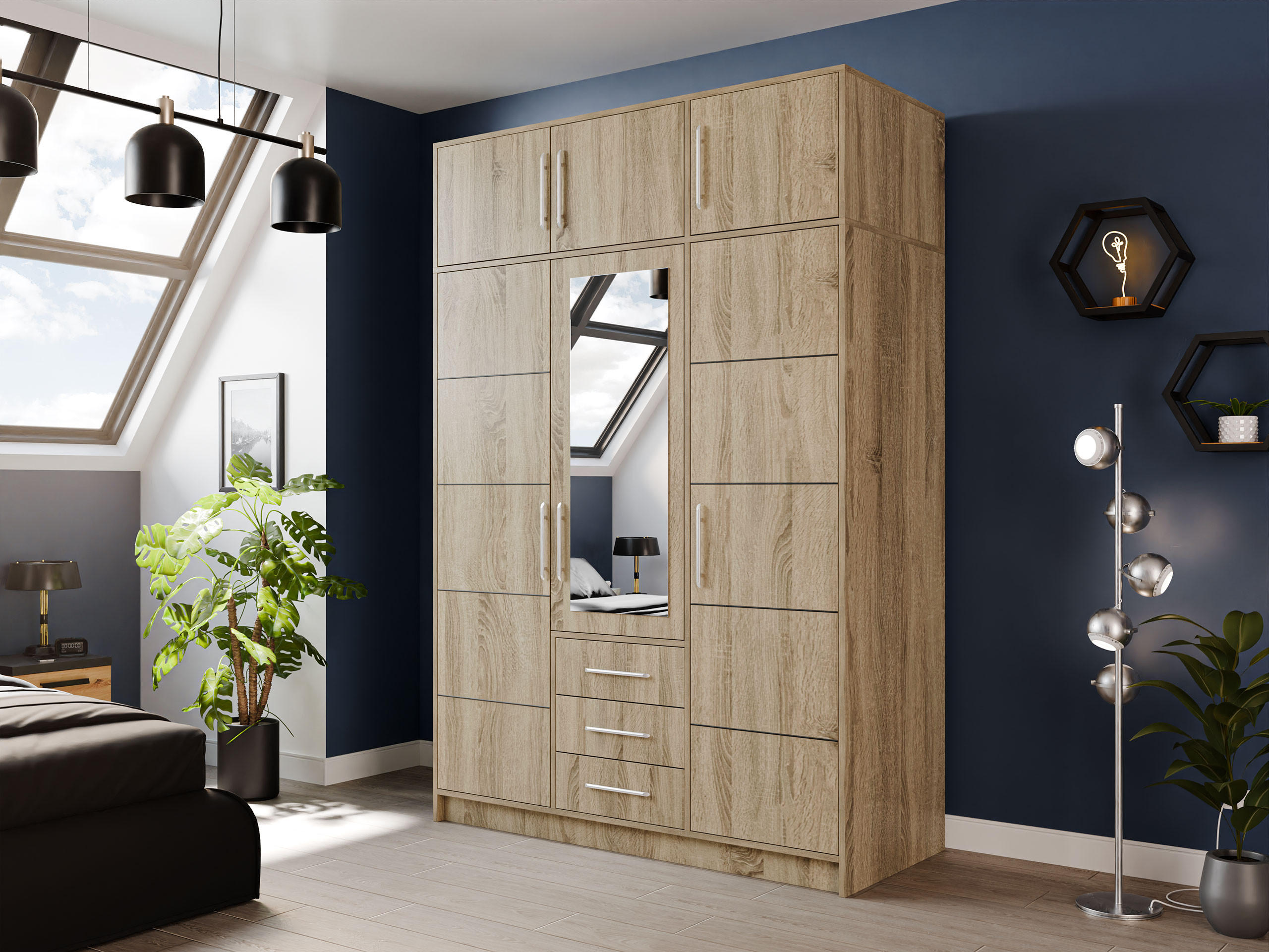 DREHTÜRENSCHRANK Bali D3 mit Schrankaufsatz - Silberfarben/Sonoma Eiche, Holzwerkstoff/Kunststoff (58/245/147cm) - MIRJAN24