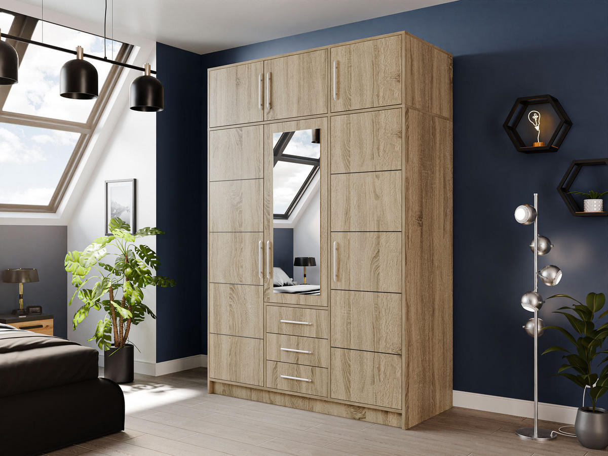 DREHTÜRENSCHRANK Bali D3 mit Schrankaufsatz - Silberfarben/Sonoma Eiche, Holzwerkstoff/Kunststoff (58/245/147cm) - MIRJAN24