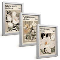 BILDER SET 3er Set - 20x30 cm Silberner Rahmen - Retro-Blumen aus Städten rund um die Welt - Silberfarben, Kunststoff (20/30cm) - TULUP