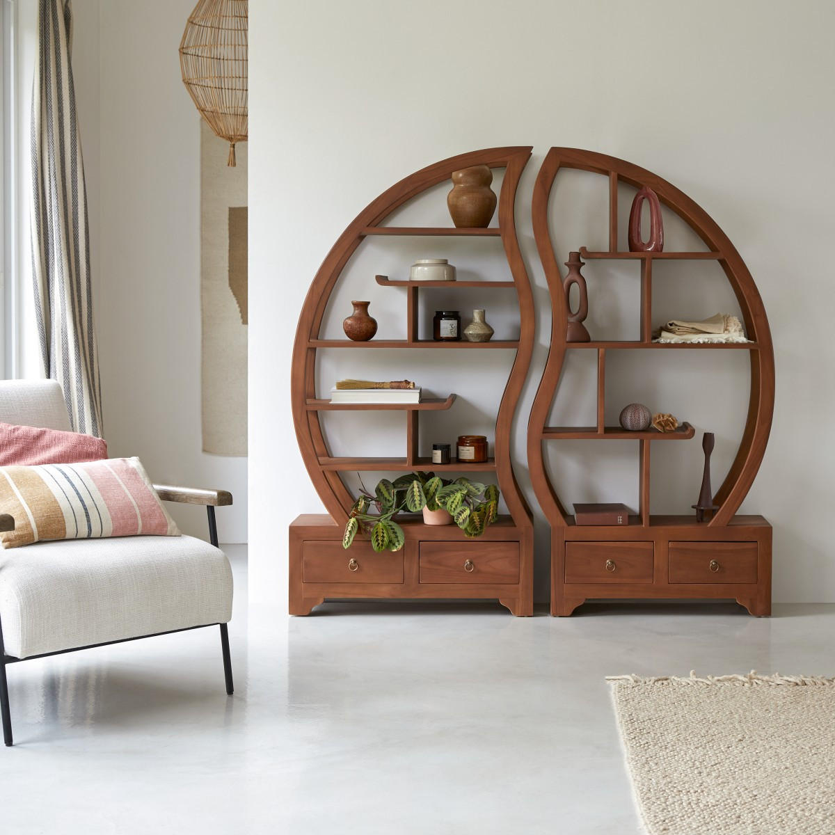 BÜCHERREGAL Ying Yang Natur aus Teak - Naturfarben, Holz (155/155/30cm) - Tikamoon