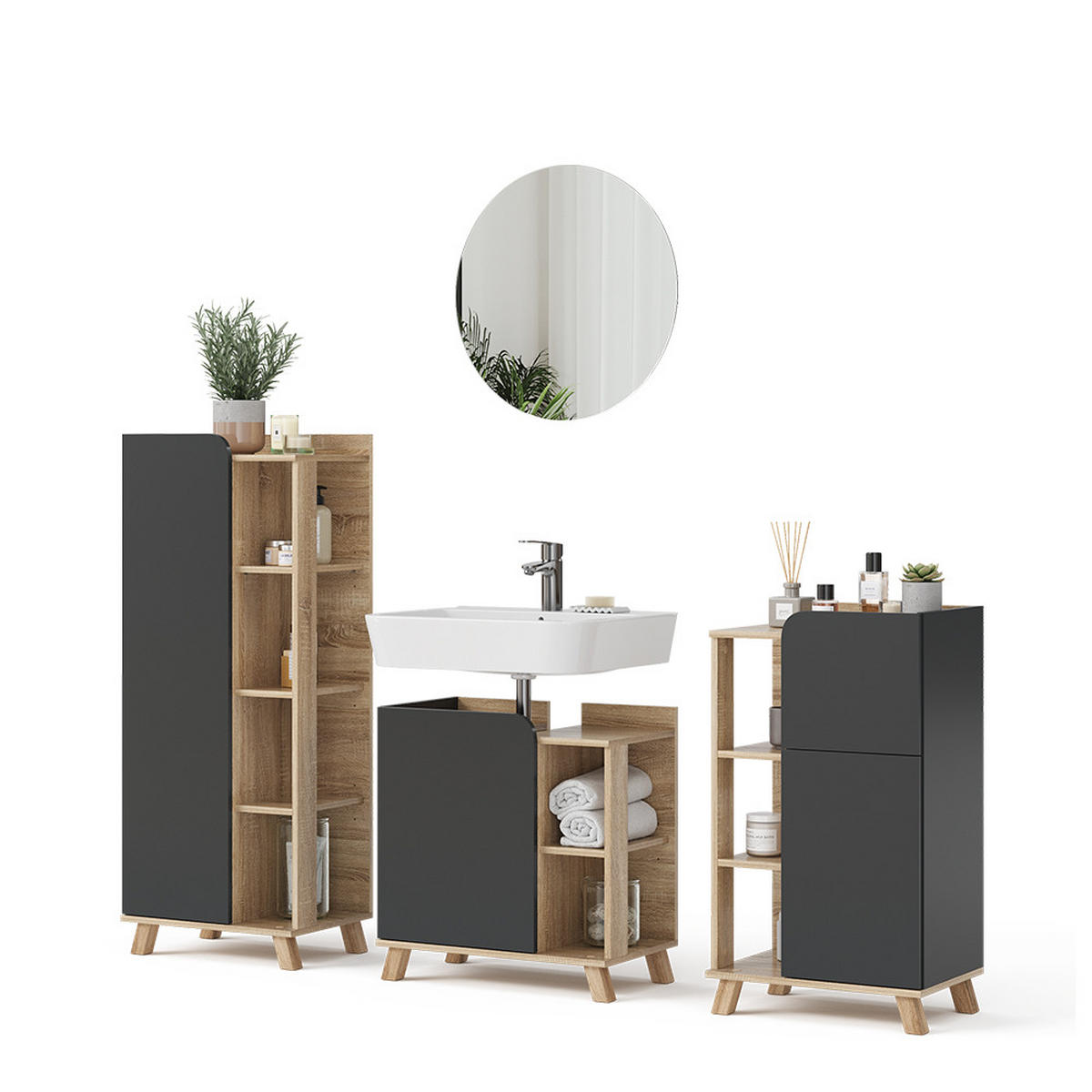 BADMÖBEL-SET Karen Anthrazit 4 Teile - Anthrazit, Holzwerkstoff (60/65/35cm) - Vicco