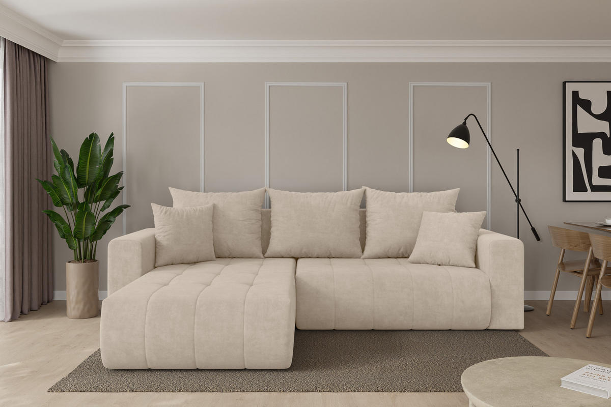 ROHOVÁ SEDAČKA s funkcí spaní, otoman vlevo MILA-L 277x194x86 béžová velur - černá/Sahara, kompozitní dřevo/textil (277/194cm) - ALTDECOR