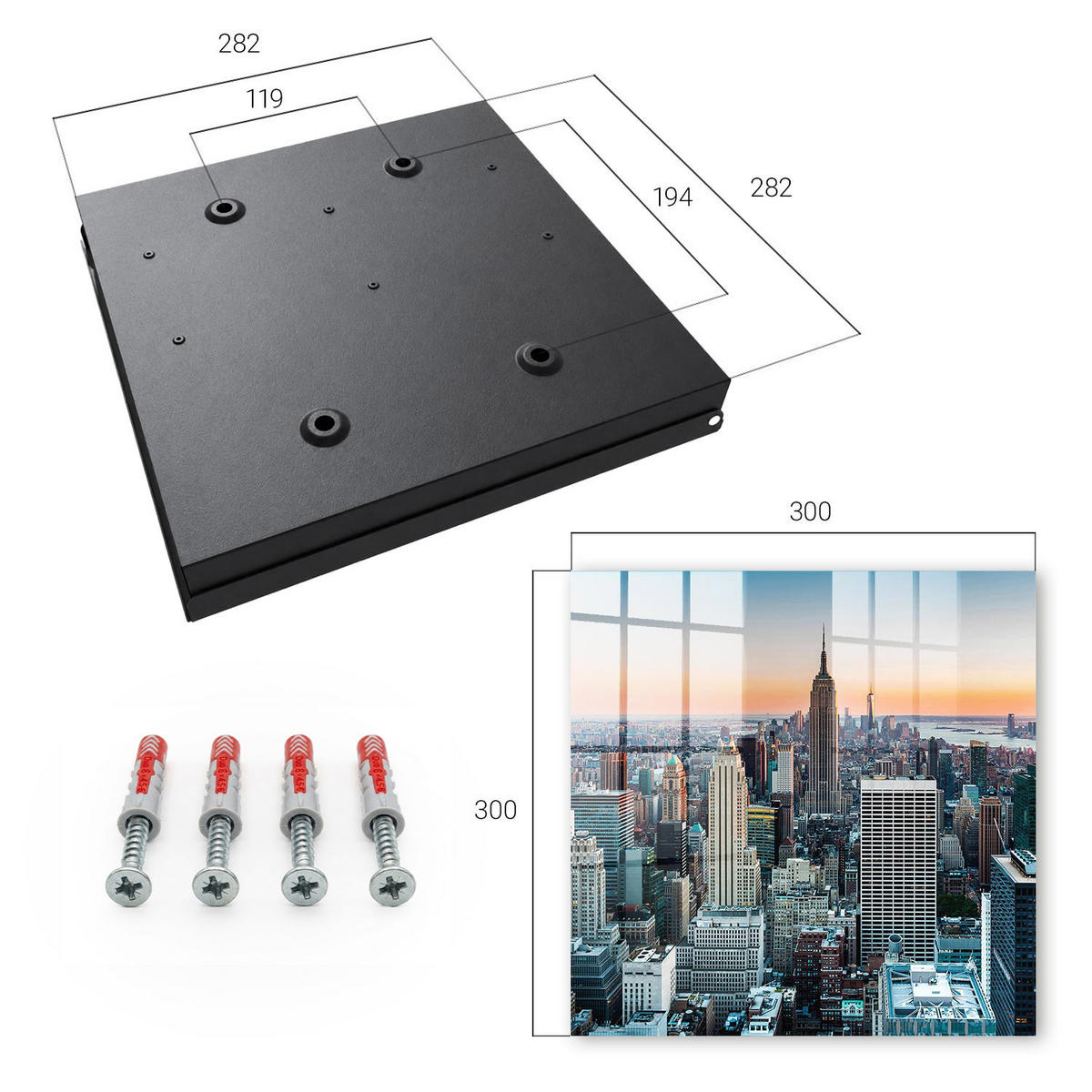SCHLÜSSELBOX Schwarz 30x30 cm- Türöffnung nach rechts - Stadtpanorama - Grau, Metall (30/30/5cm) - TULUP