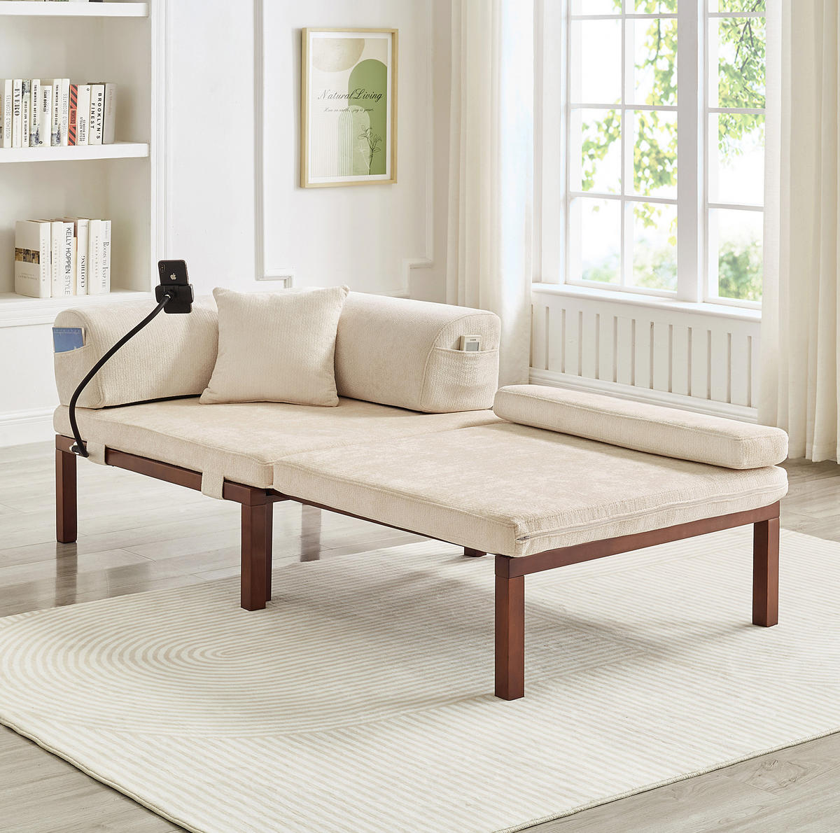 SCHLAFSOFA aus Samt in Beige mit ausziehbarer Einzelfunktion - Beige, Textil (176/64/81cm) - Modfu
