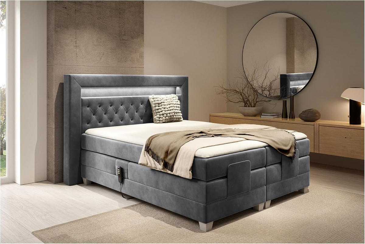 BOXSPRINGBETT SANTORE - Dunkelgrau, Holzwerkstoff (120/200cm) - Meblini