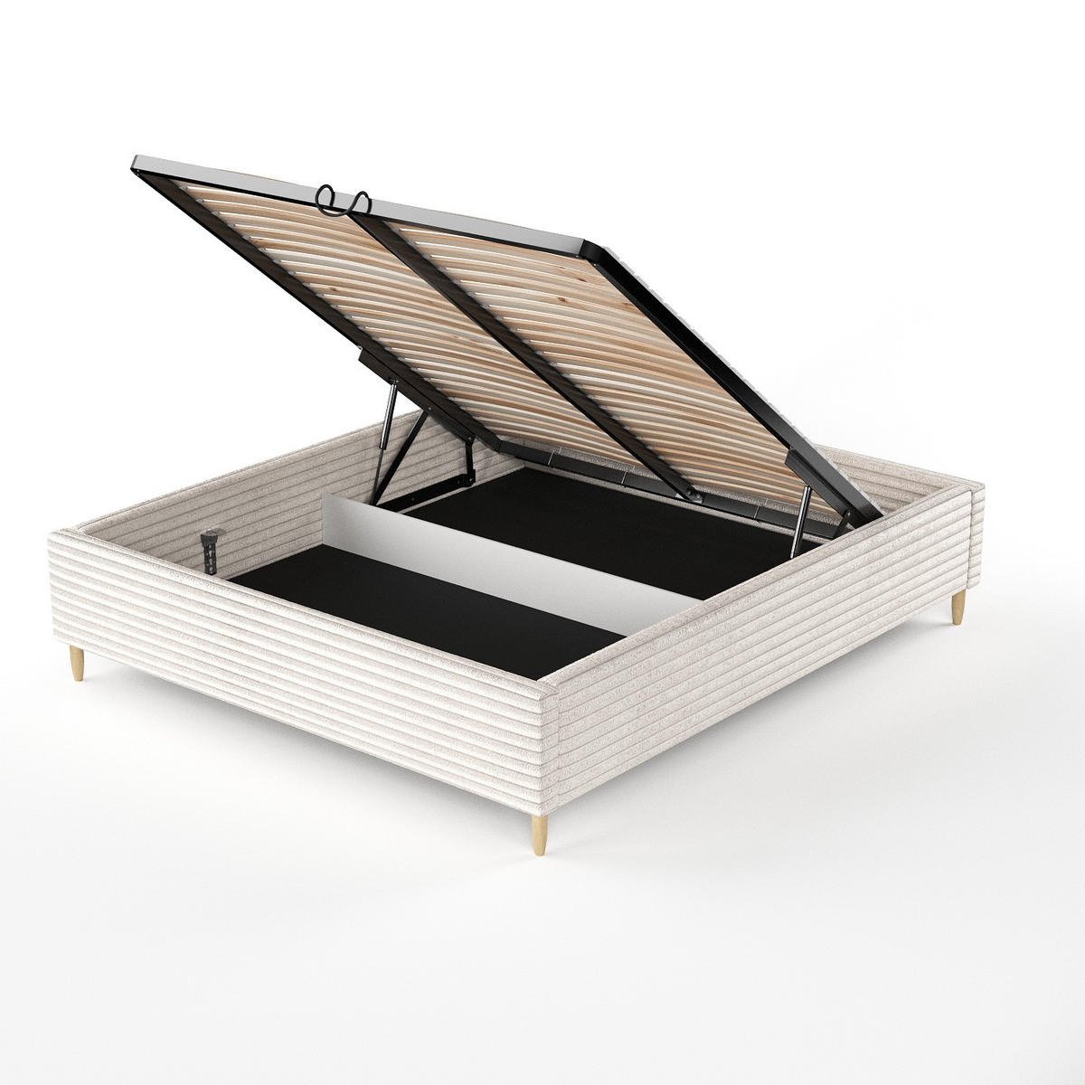 POLSTERBETT Larch Creme 160/200 cm im Samtstoff - Creme/Schwarz, Holz/Holzwerkstoff (160/200cm) - Maison de Reve