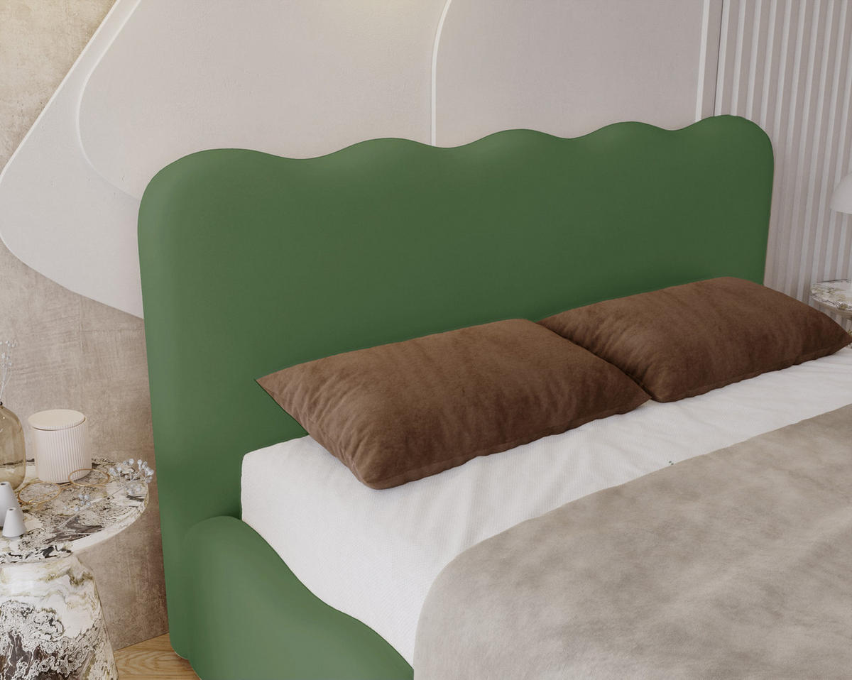 POLSTERBETT 180x200 Wave, Bettkasten, Samtstoff, Grün - Grün, Holz/Textil (180/200cm) - Emporius
