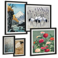 BILDER SET 5er Set - 50x50 cm & 20x30 cm & 40x60 cm Schwarzer Rahmen - Berge, Fluss, Blumen, Kraniche - Schwarz, Kunststoff (40/60cm) - TULUP