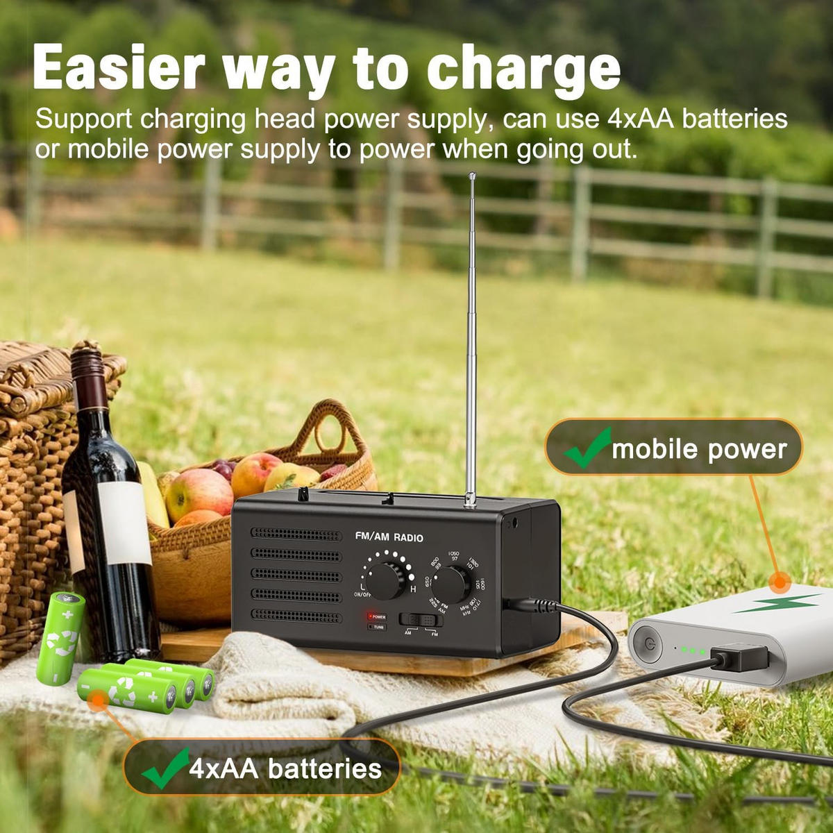 RADIO – FM/AM – Lautsprecher-/Kopfhöreranschluss/USB-Netzteil – Schwarz - Schwarz, Kunststoff (16/8.1/7.9cm) - DCA