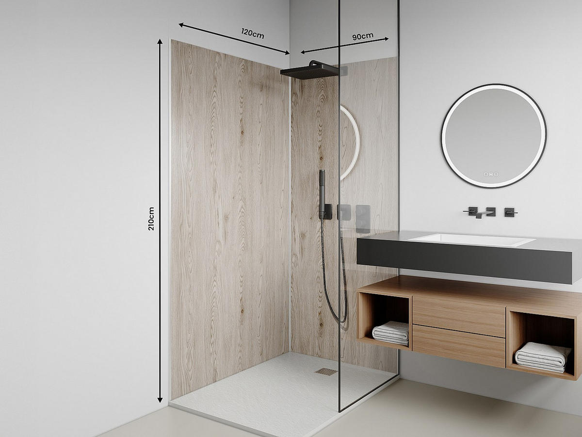 WANDPANEELE für Dusche - 120 cm x 90 cm - plastik - naturfarben hell Eneko - Naturfarben, Kunststoff/Metall (120/210/90cm) - Vente-Unique