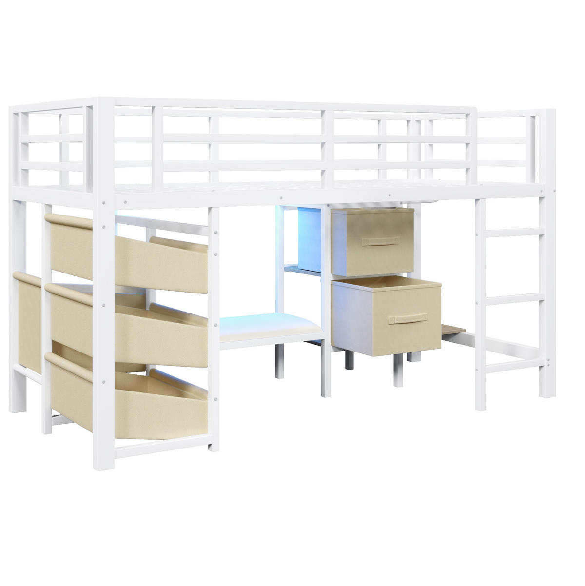 HOCHBETT 90/200 cm in Weiß – aus Metall mit Stauraum und LED-Beleuchtung - Weiß, Metall (90/200cm) - BEAOK