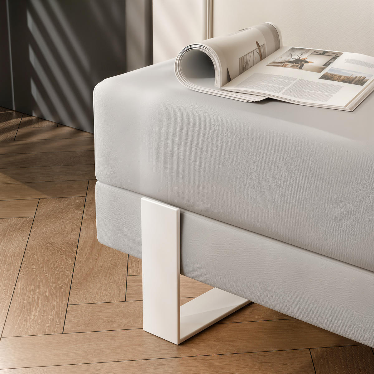 POLSTERBANK RIVA 80 cm Weiß / Grau ,Metallgestell - Grau, Metall (80/47/35cm) - Idohome