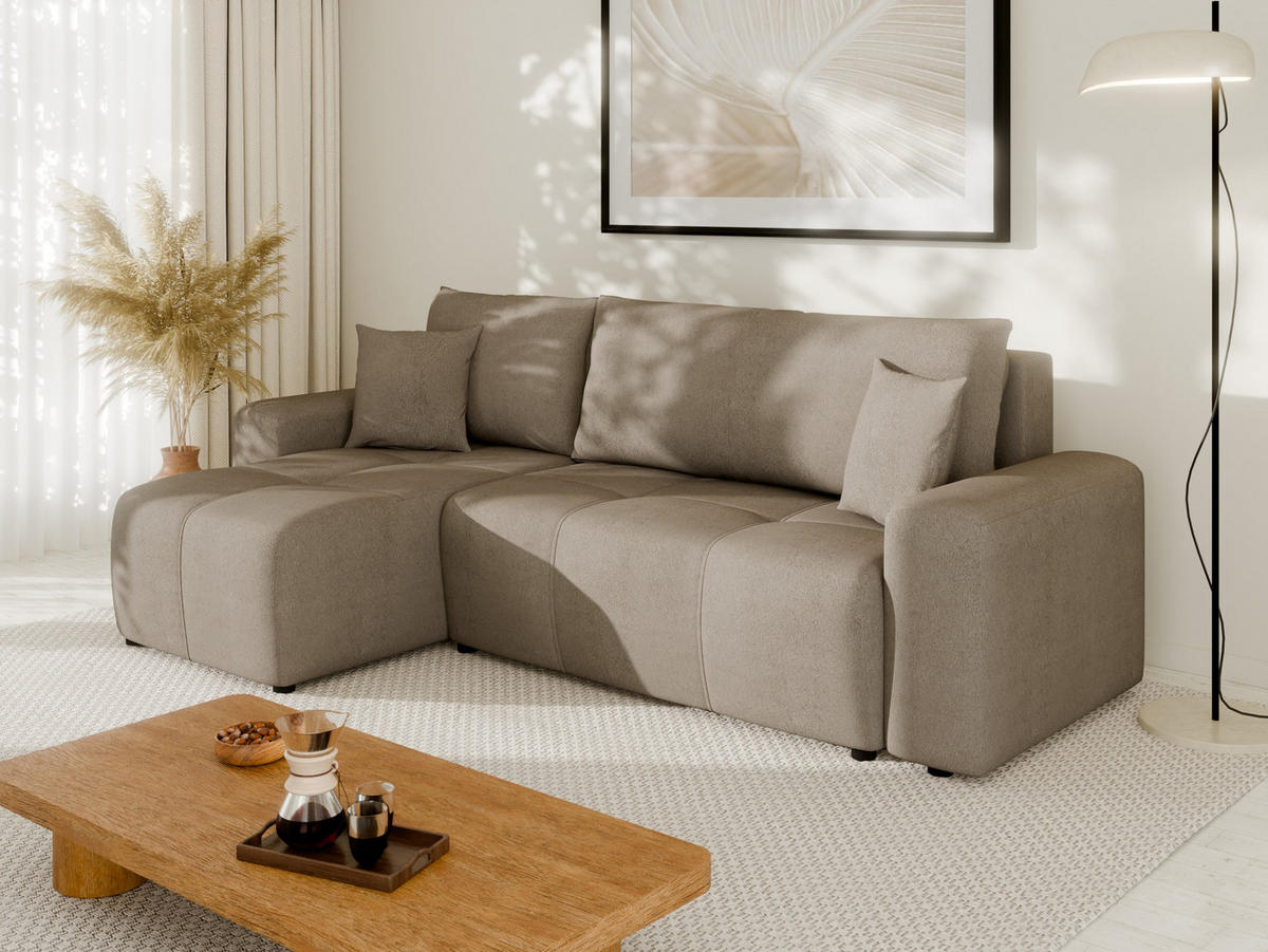 ECKSOFA Nolani mit Schlaffunktion & Bettkasten – Modern & Bequem - Cappuccino, Kunststoff (248/145cm) - Panda Möbel