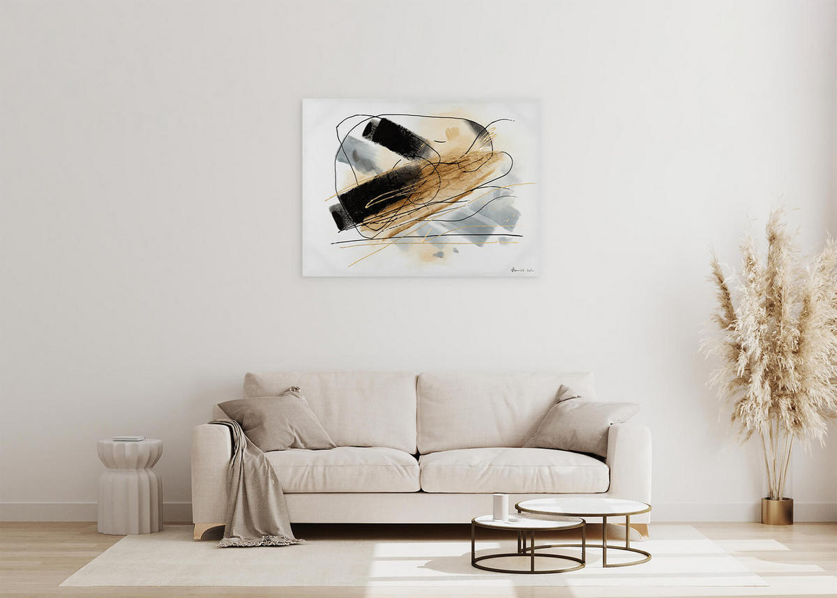 OLEJOMAĽBA 100/75 cm, Mesto a architektúra - čierna/zlatá, drevo/textil (100/75cm) - KUNSTLOFT