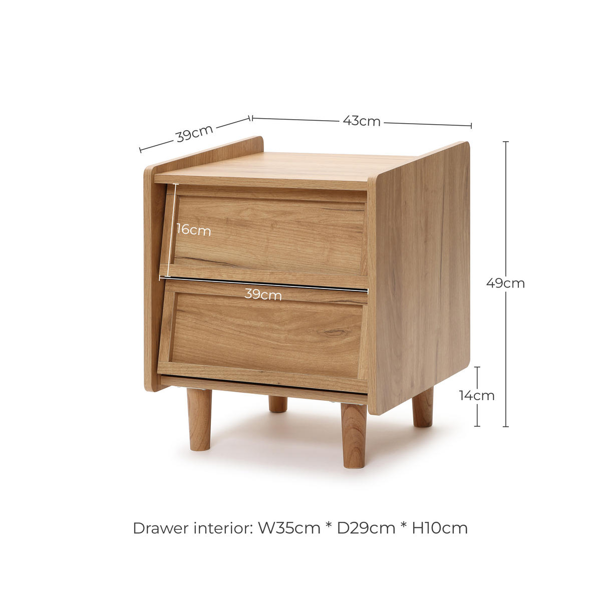 NACHTTISCH Holz mit 2 Schubladen | B43 x T39 x H49 cm - Eichefarben, Holz/Holzwerkstoff (43/49/39cm) - Hometopia