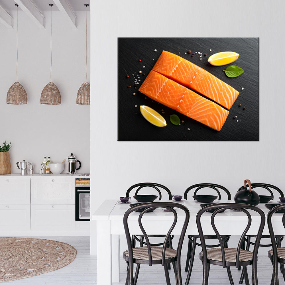 LEINWANDBILD Lachs Fisch Natur 120x80cm - Orange, Textil (120/80cm) - Feeby