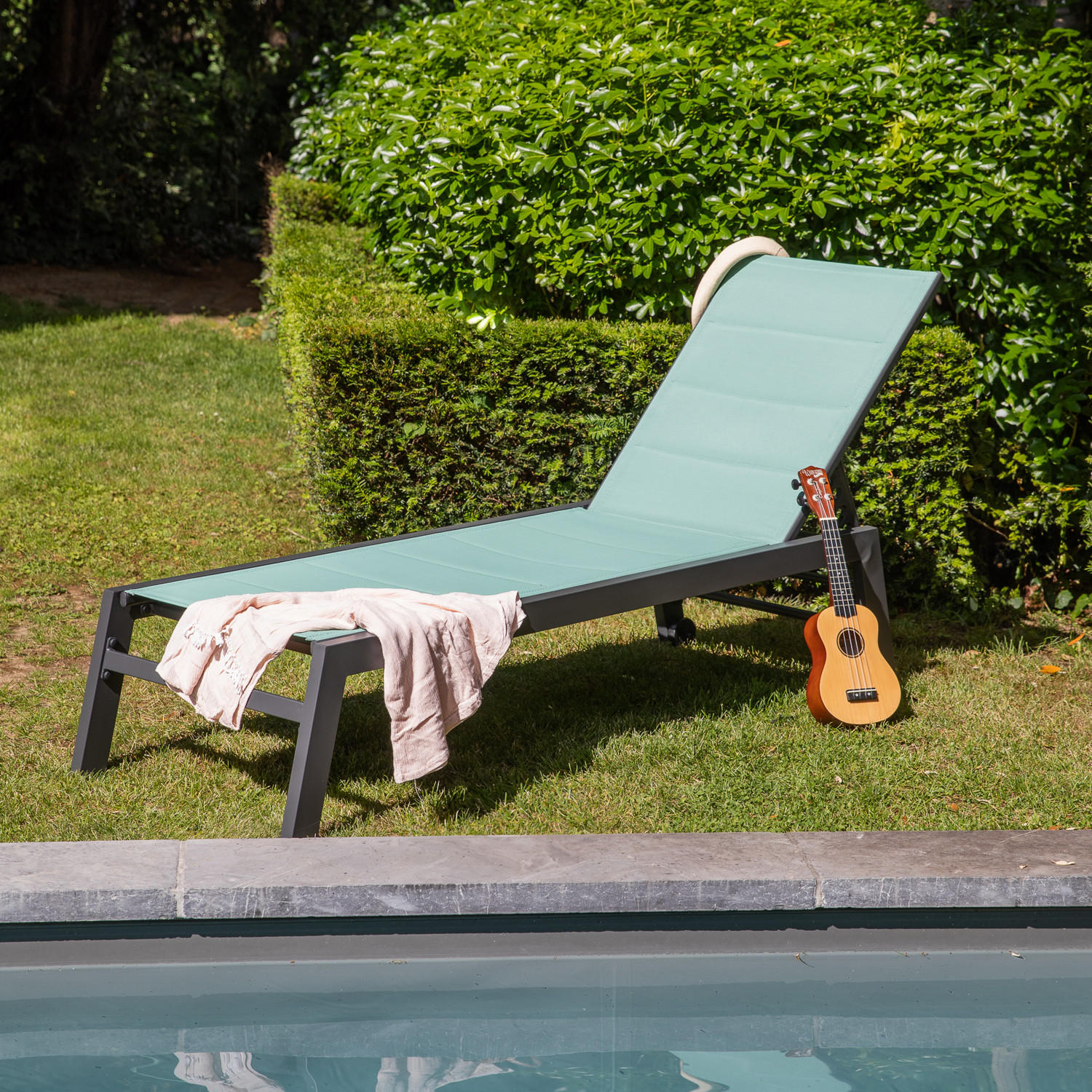 SONNENLIEGE Barbados Wassergrün und Anthrazitgrau - Türkis, Metall (61/95/198cm) - Happy Garden