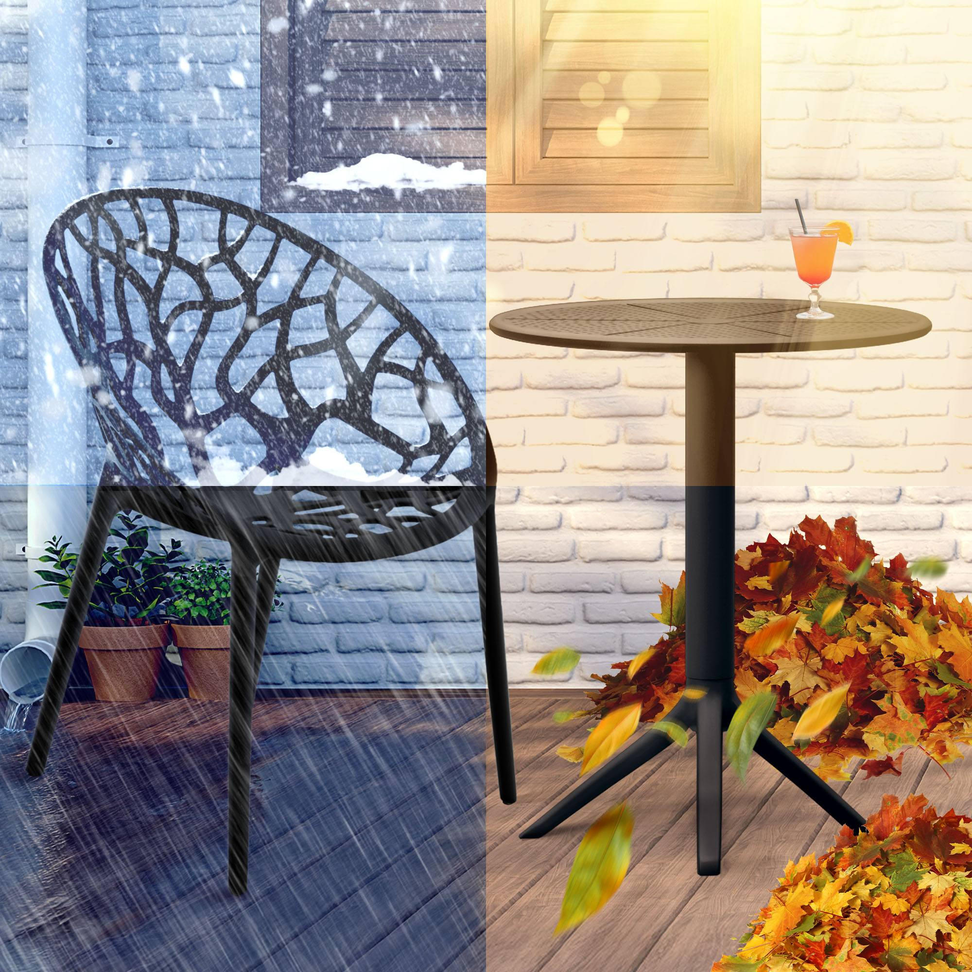 GARTENSITZGRUPPE Kunststoff Schwarz (3-teilig) - Schwarz, Kunststoff - CLP